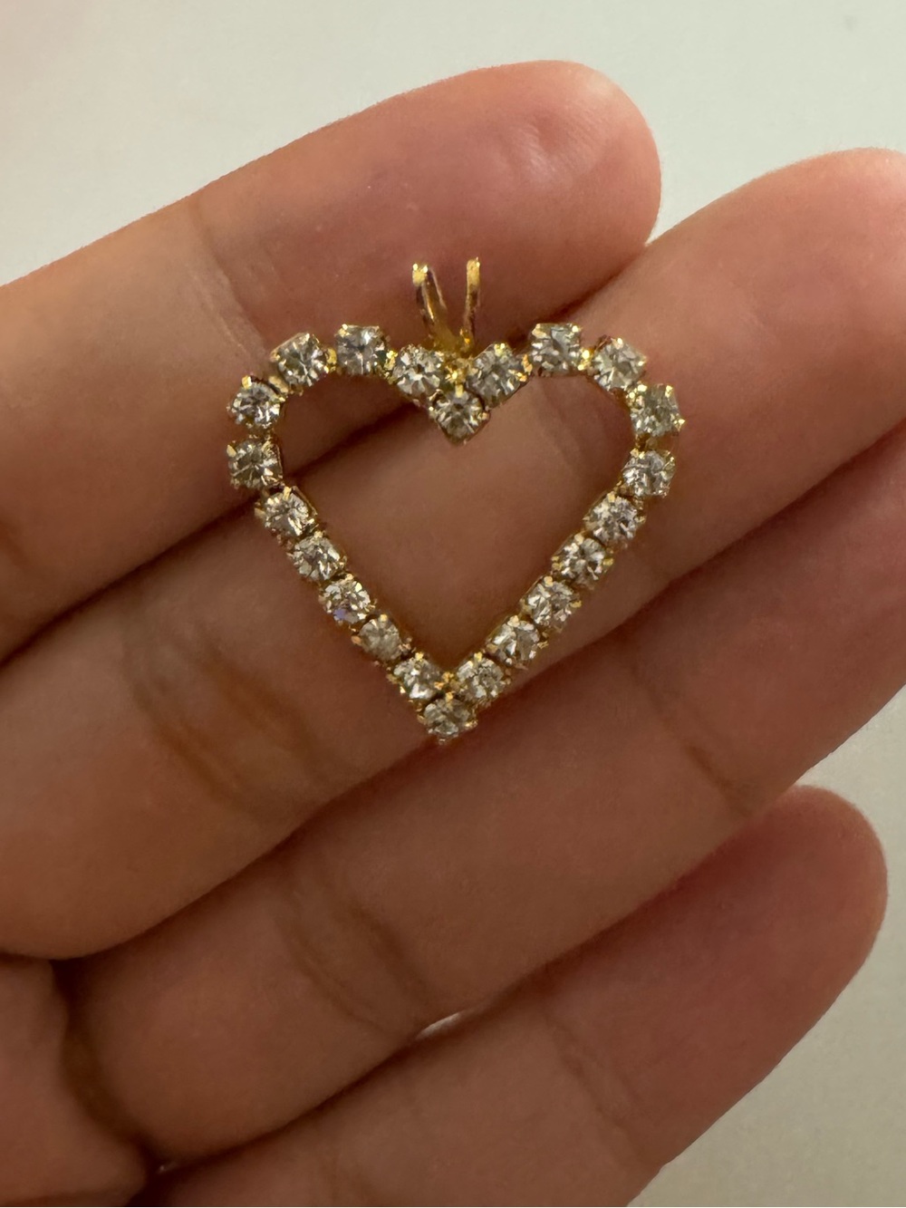 Gold Tone Open Heart Pendant w/Rhinestones